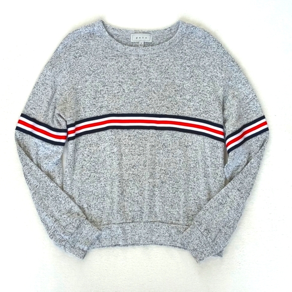 gaze Sweaters - Gaze Women's Soft Grey w Red Blue & White Racer Stripes Long Sleeve Sweater S